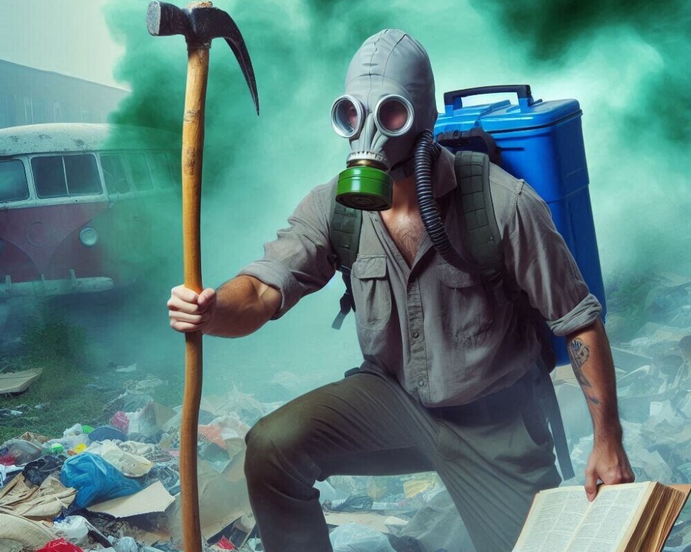 An environmentalist doing battle with smog, litter, garbage and pollution in general