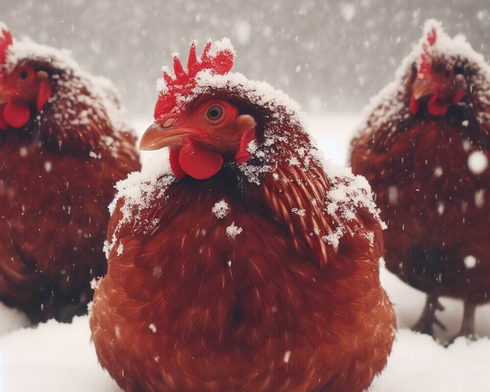 Rhode Island Red Chickens in the Snow - Chickenmethod.com