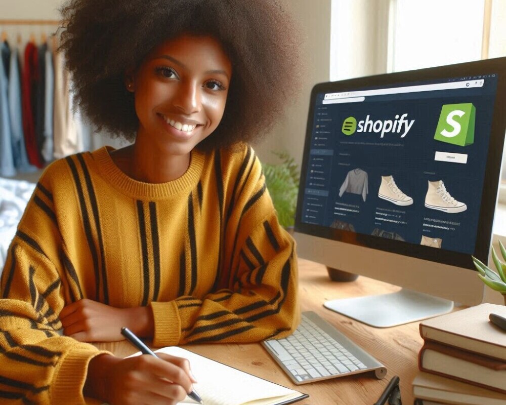 A college student working with Shopify while in their dorm.