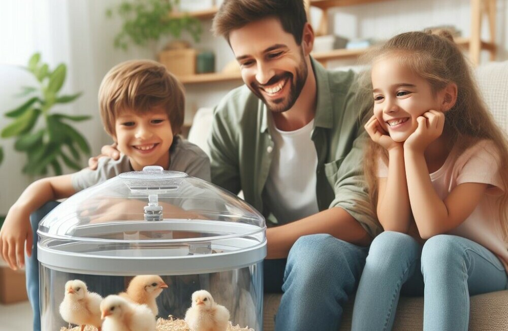 A happy family watching chicks is an incubator - Chickenmethod.com