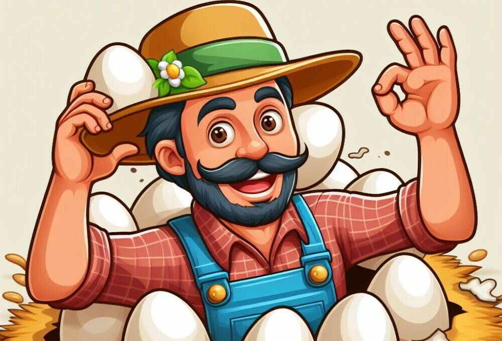 A Happy Farmer With Many Eggs - Chickenmethod.com