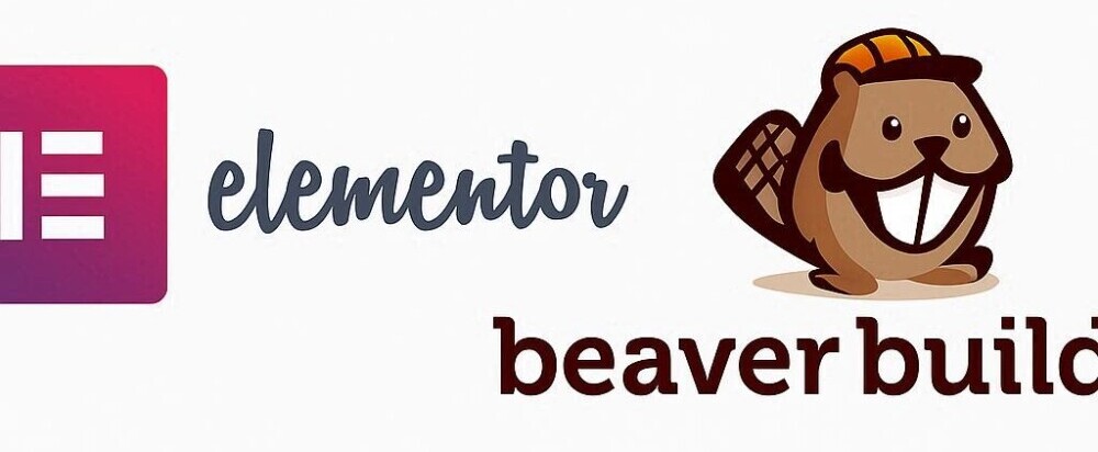 A side by side depiction of the Elementor logo and the Beaver Builder logo.