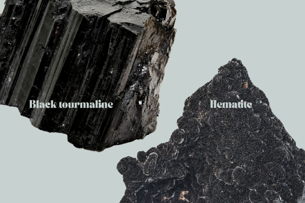 Change your life for success: Black tourmaline and hematite crystals