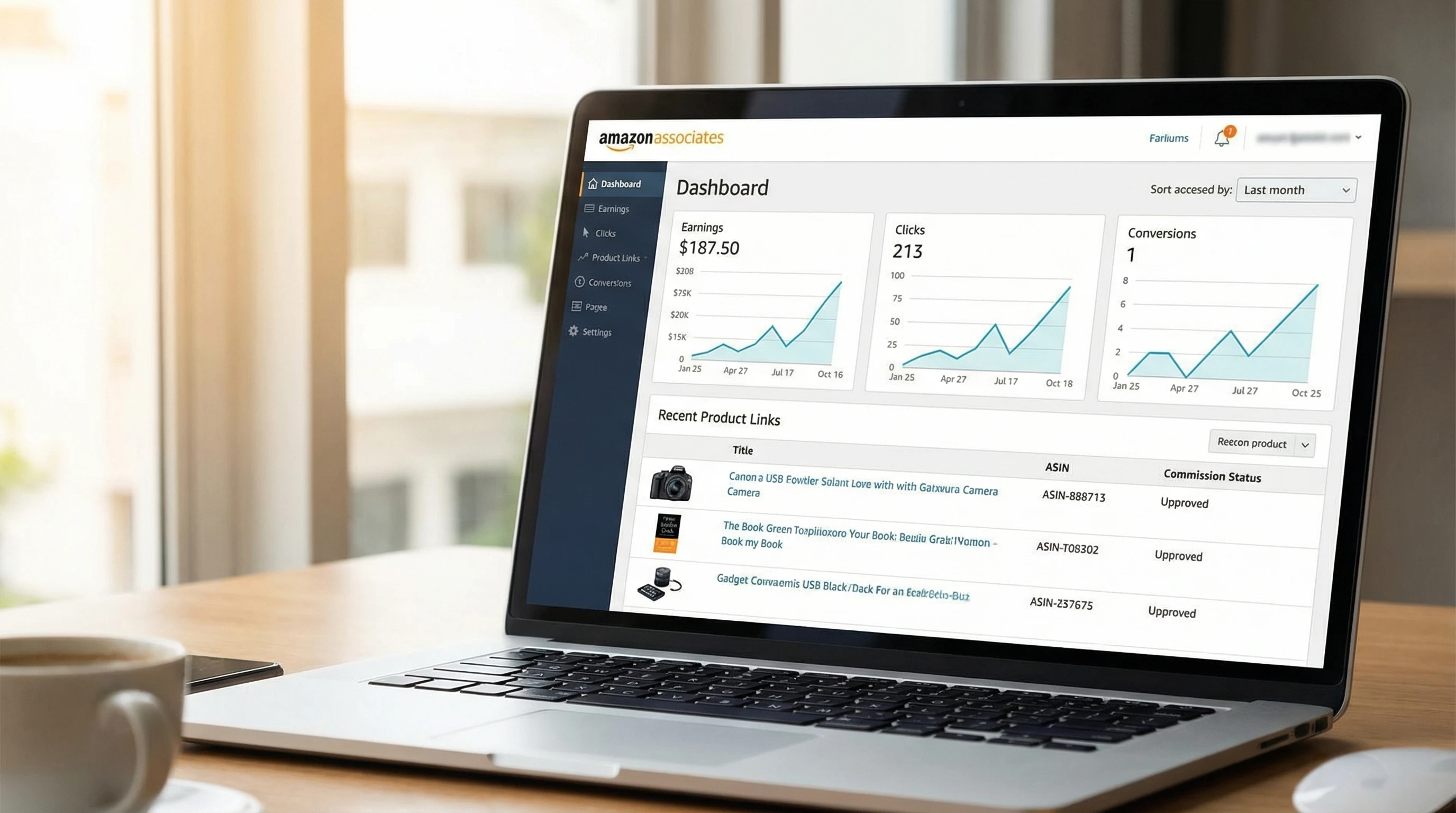 Amazon Associates dashboard and product examples