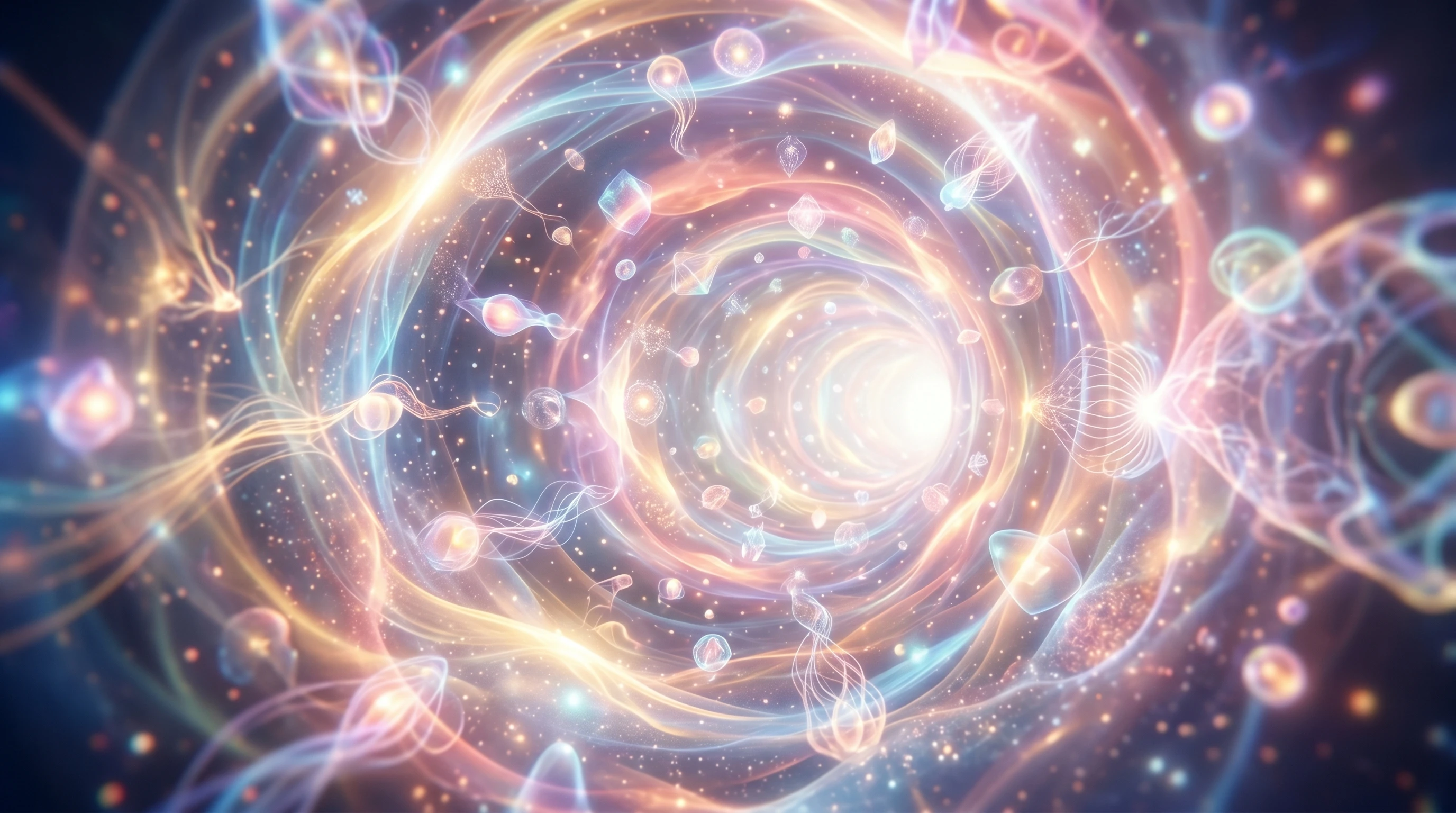 Abstract lights and ethereal shapes representing a near-death experience