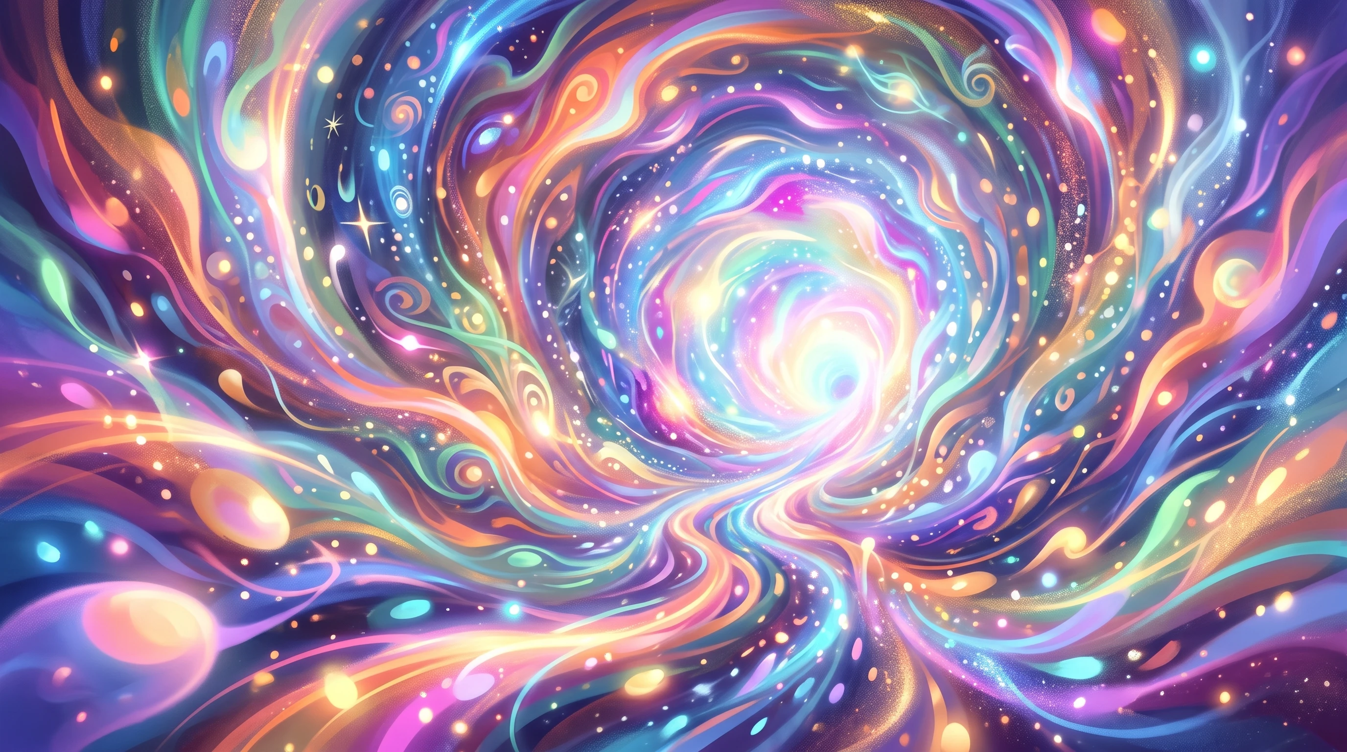 Colorful representation of light-filled tunnel with radiating patterns