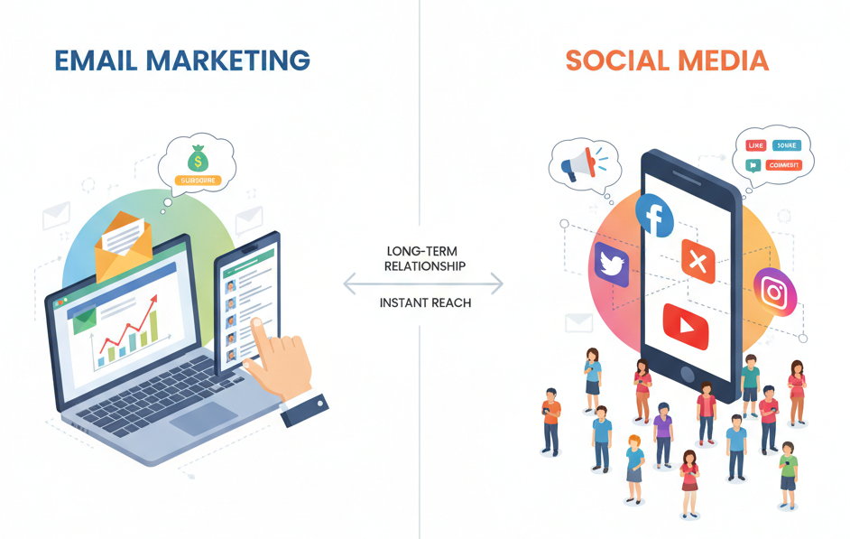 email marketing verses social media marketing image
