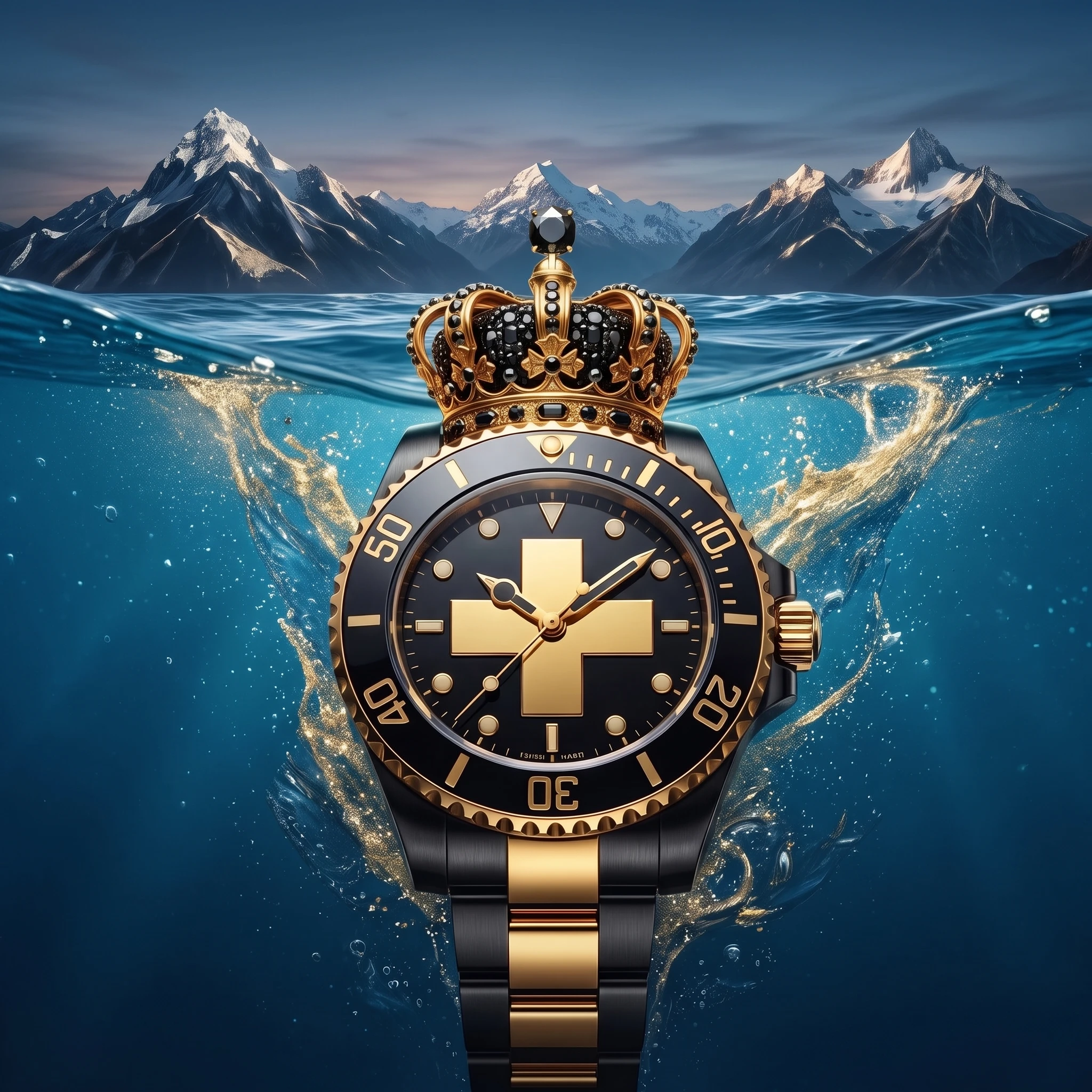Please keep the watch and the crown on the watch. Please remove the flag. Please remove the other objects in the water.