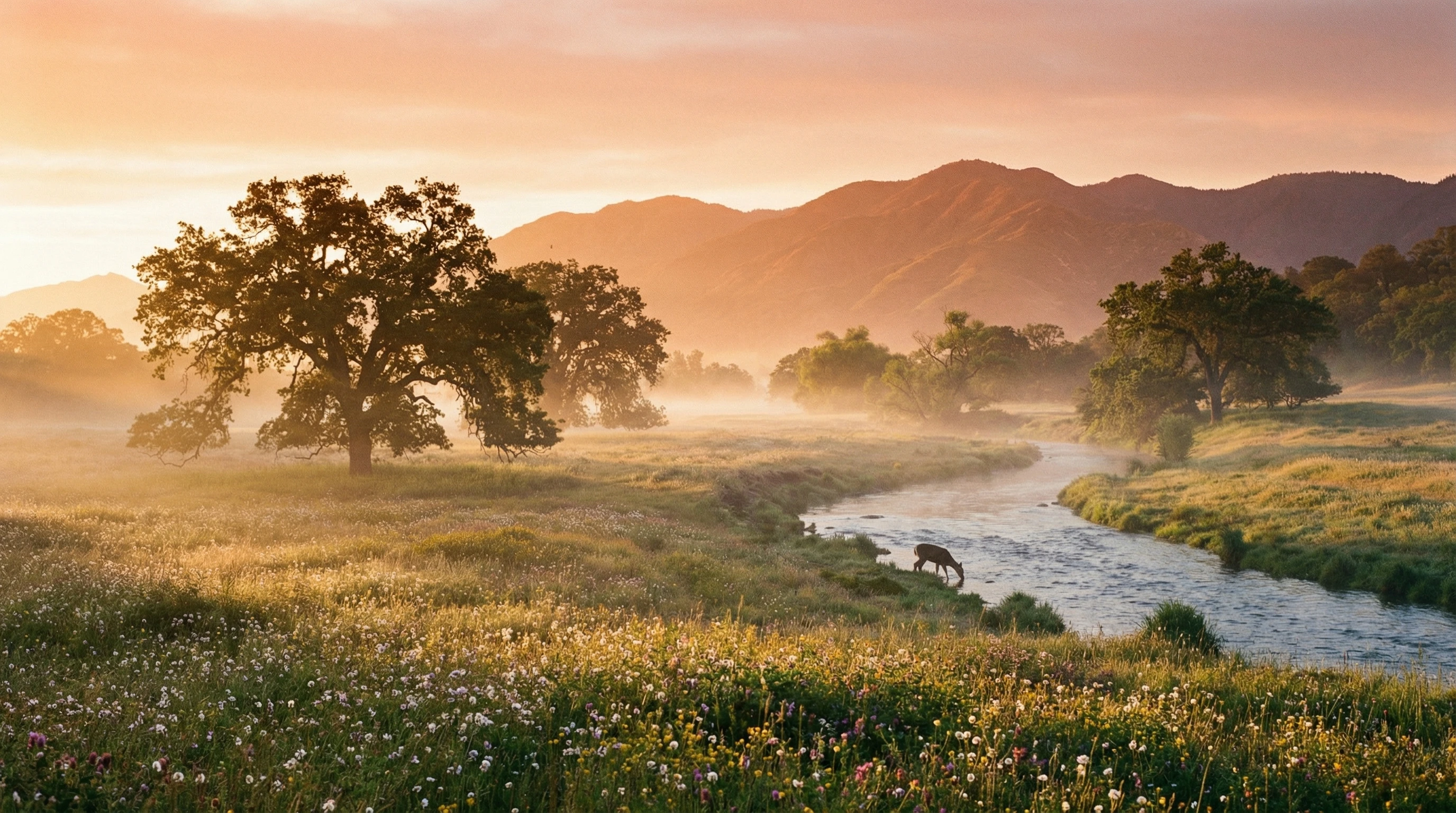 A peaceful sunrise over a natural landscape, symbolizing calm and positivity.