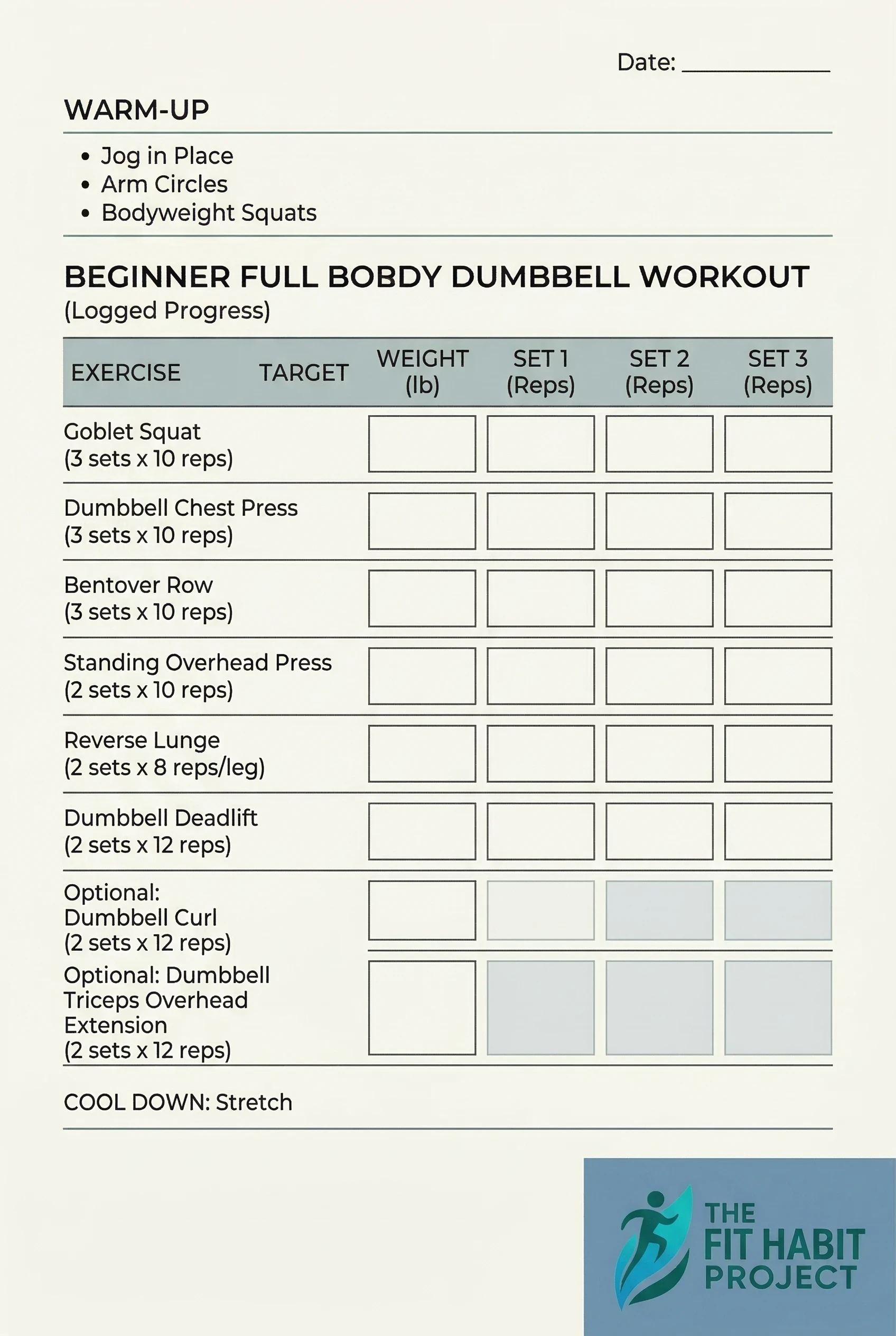 The ultimate beginner dumbbell exercise log