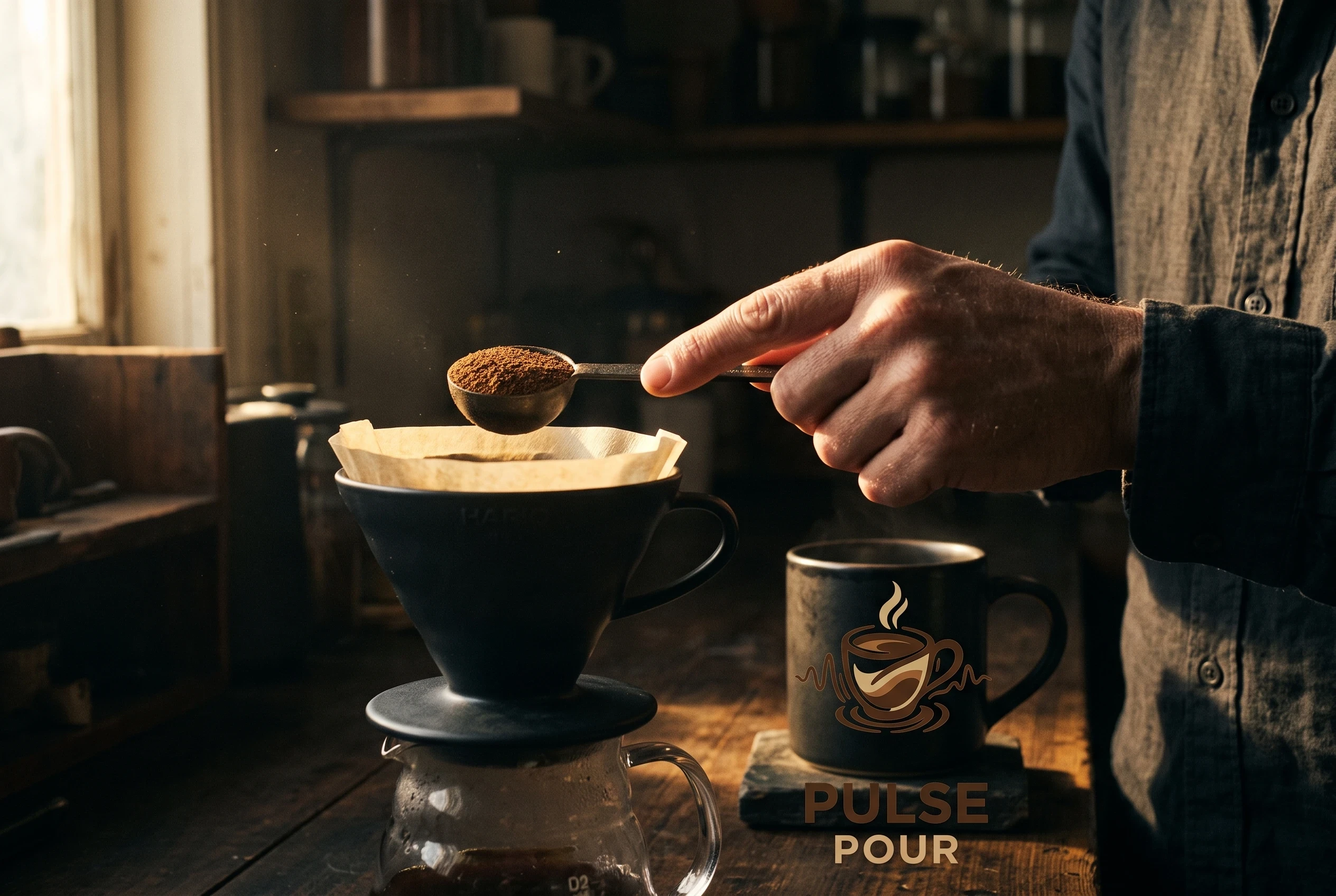 using a tablespoon to measure coffee grounds