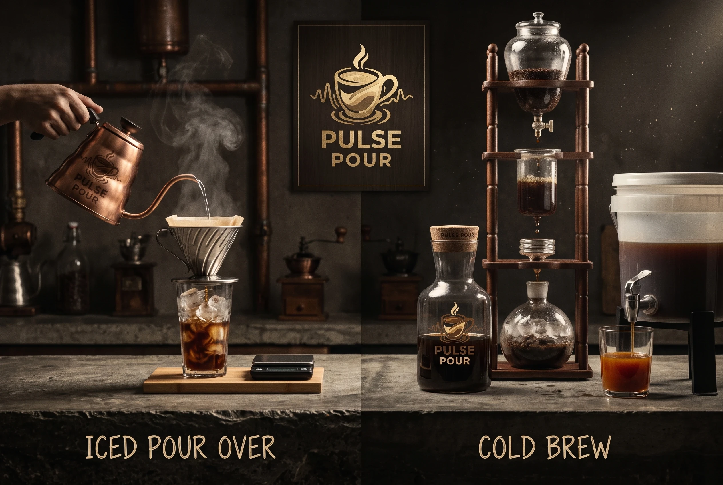 iced pour over vs cold brew concept image