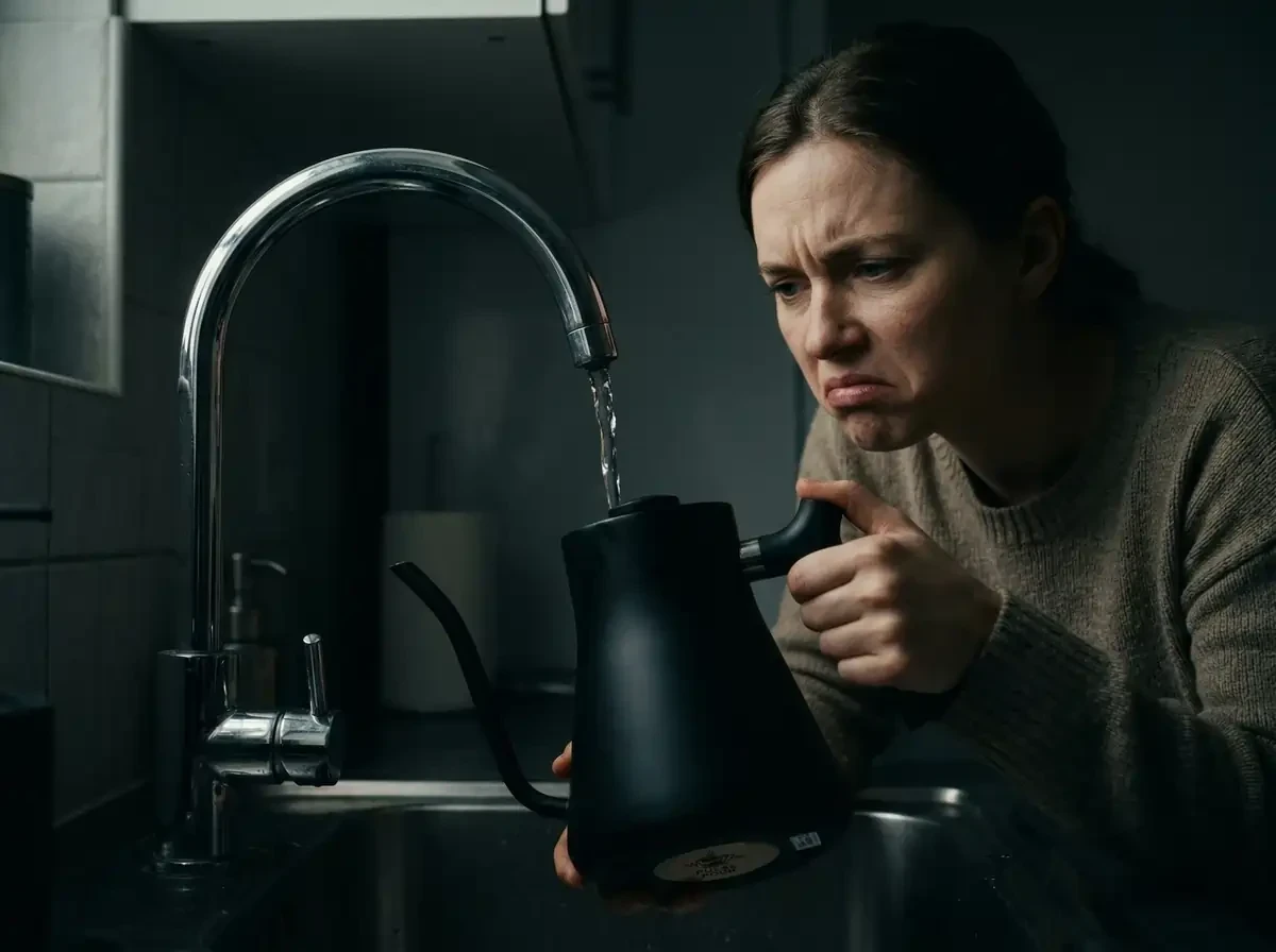 woman not using the best water for pour over coffee
