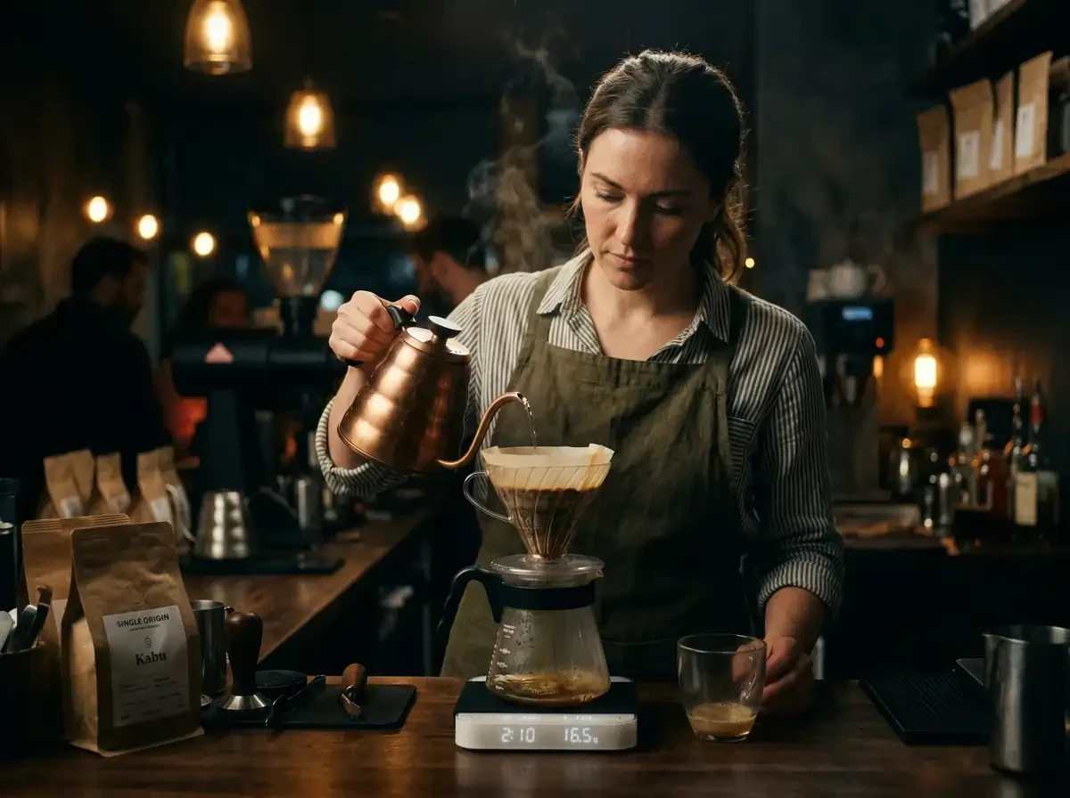 woman making under extracted pour over coffee that tastes sour