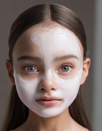 10 year old girl with facemask on for skincare