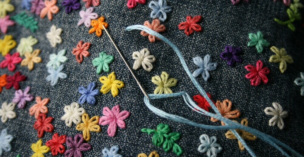 Flower Embroidery on Denim