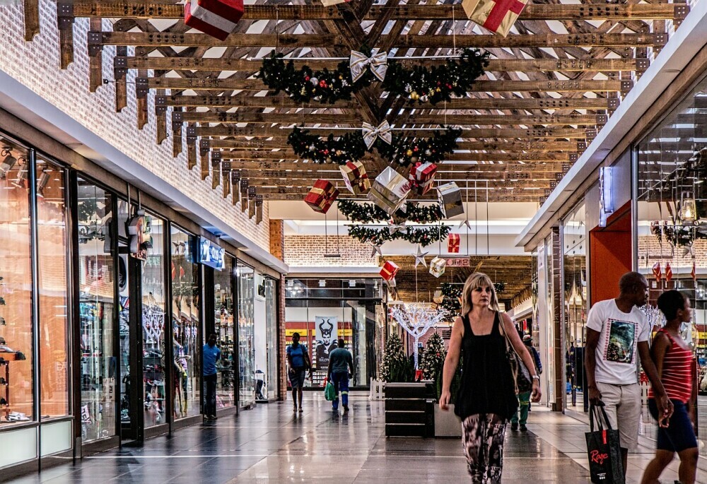 christmas decorated shopping mall