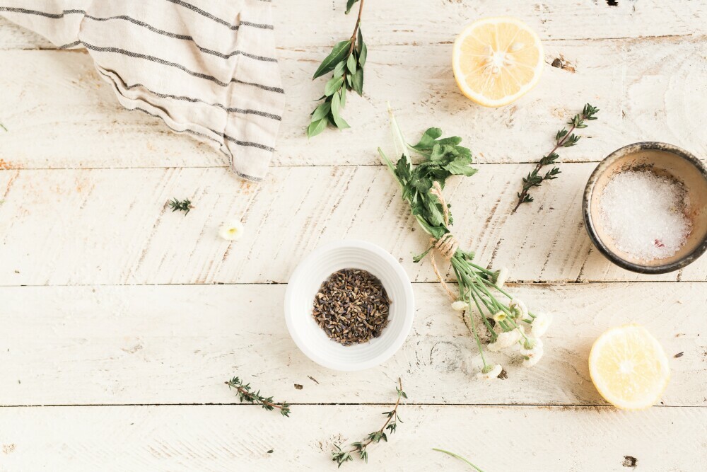 herbs with citrus fruit