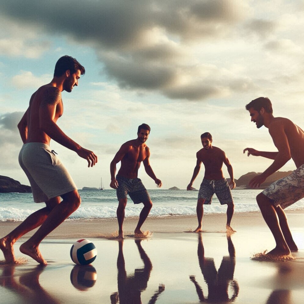 Foot volleyball on beach