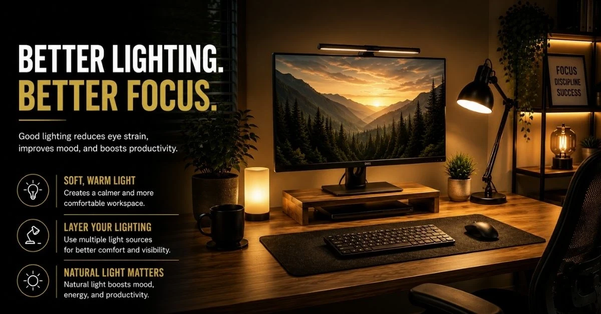 Best home office lighting setup for focus, productivity, and reduced eye strain while working from home