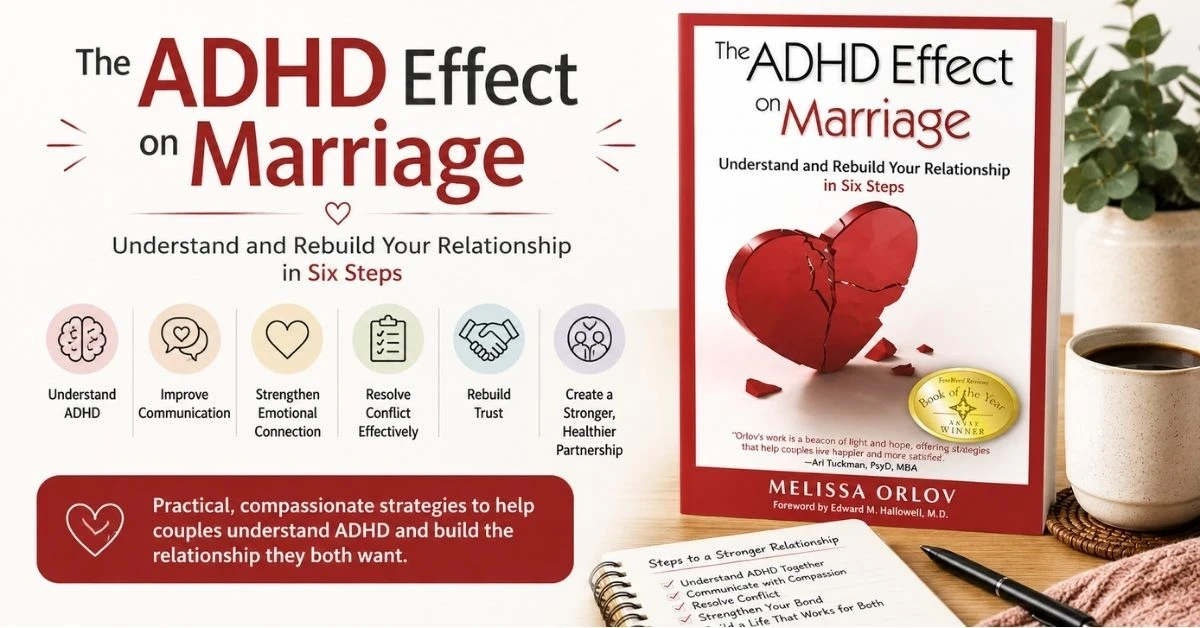 The ADHD Effect on Marriage book graphic with relationship and communication theme.