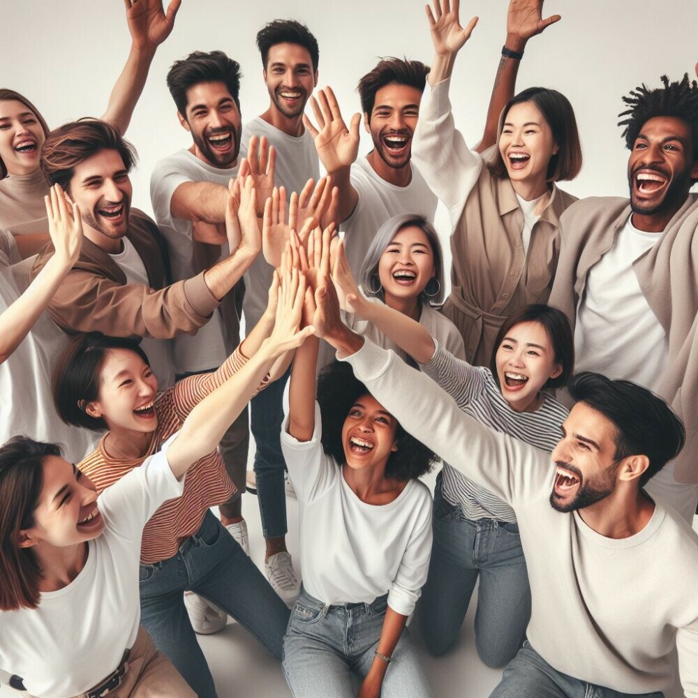 People high fiving and celebrating success