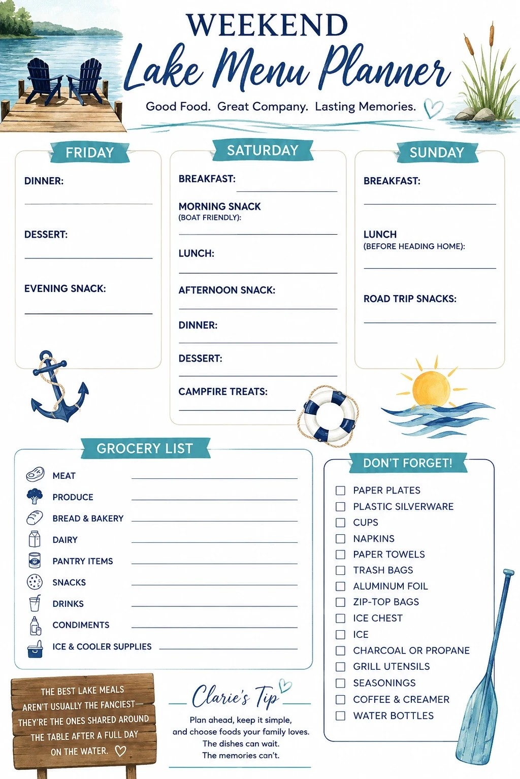 Lake Menu Planner