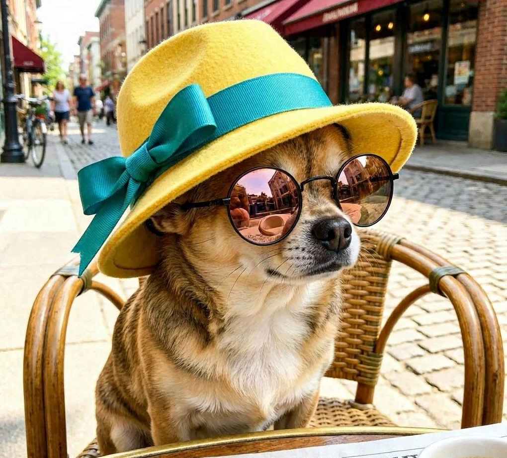 Chi glasses and yellow hat