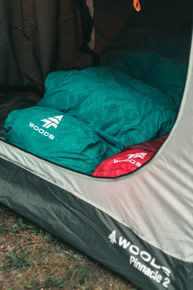 Interior of a tent with wet sleeping bag