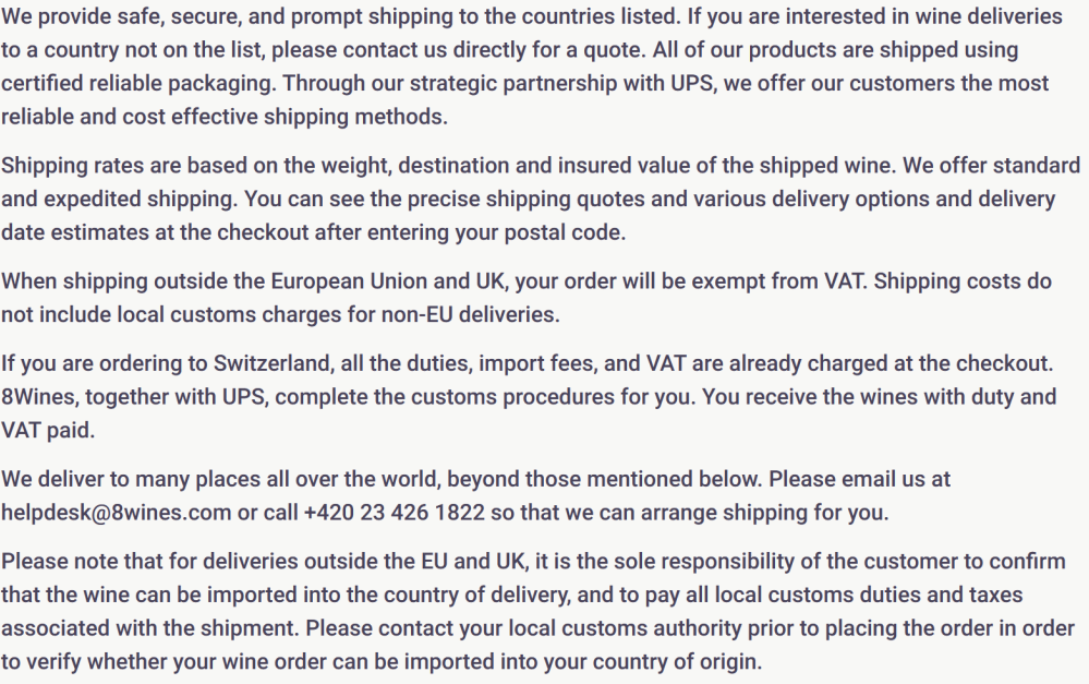 shipping information