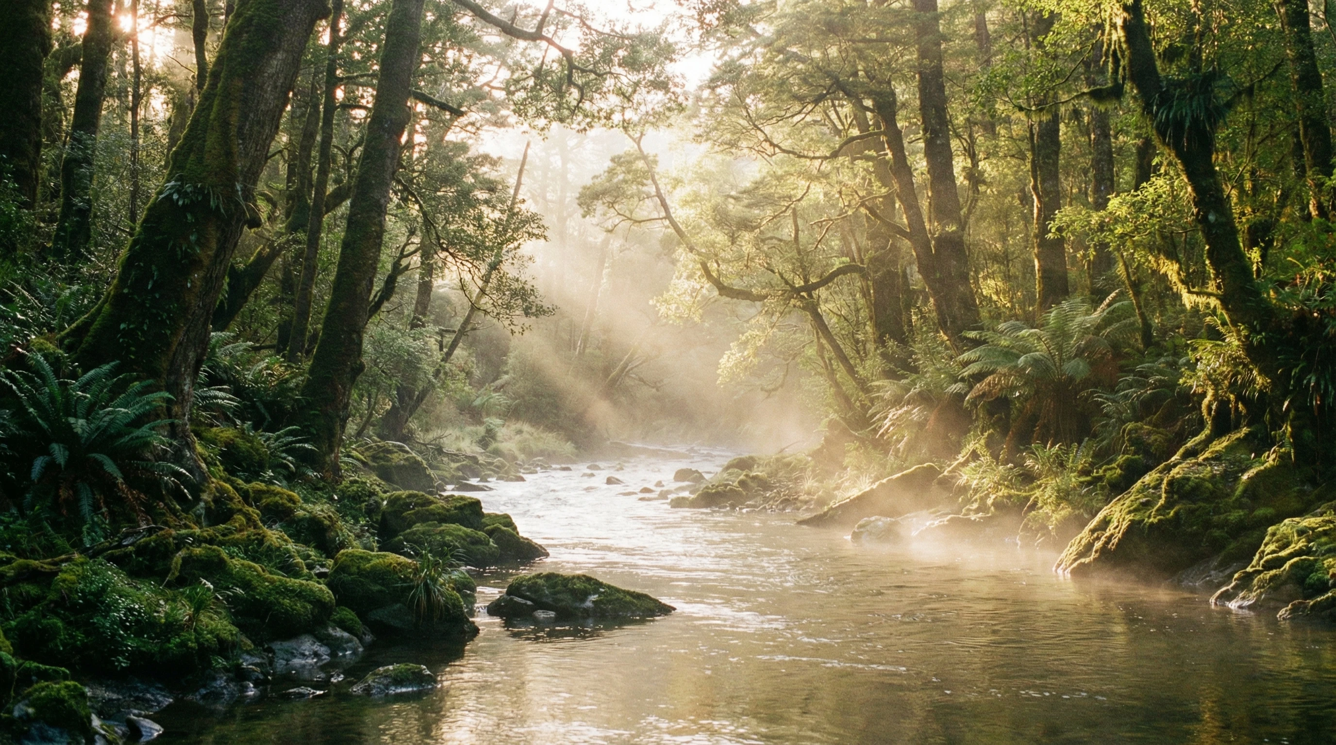 Peaceful nature scene with flowing water and trees