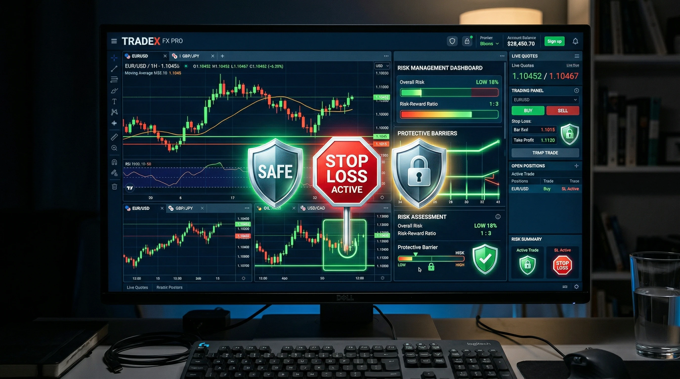 Risk management with Forex charts and protective elements