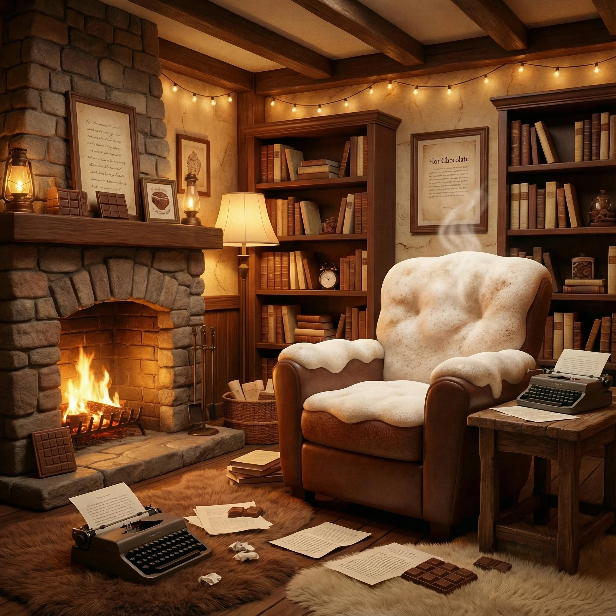 Put the typewriter on a small table that can be used with the mug chair.