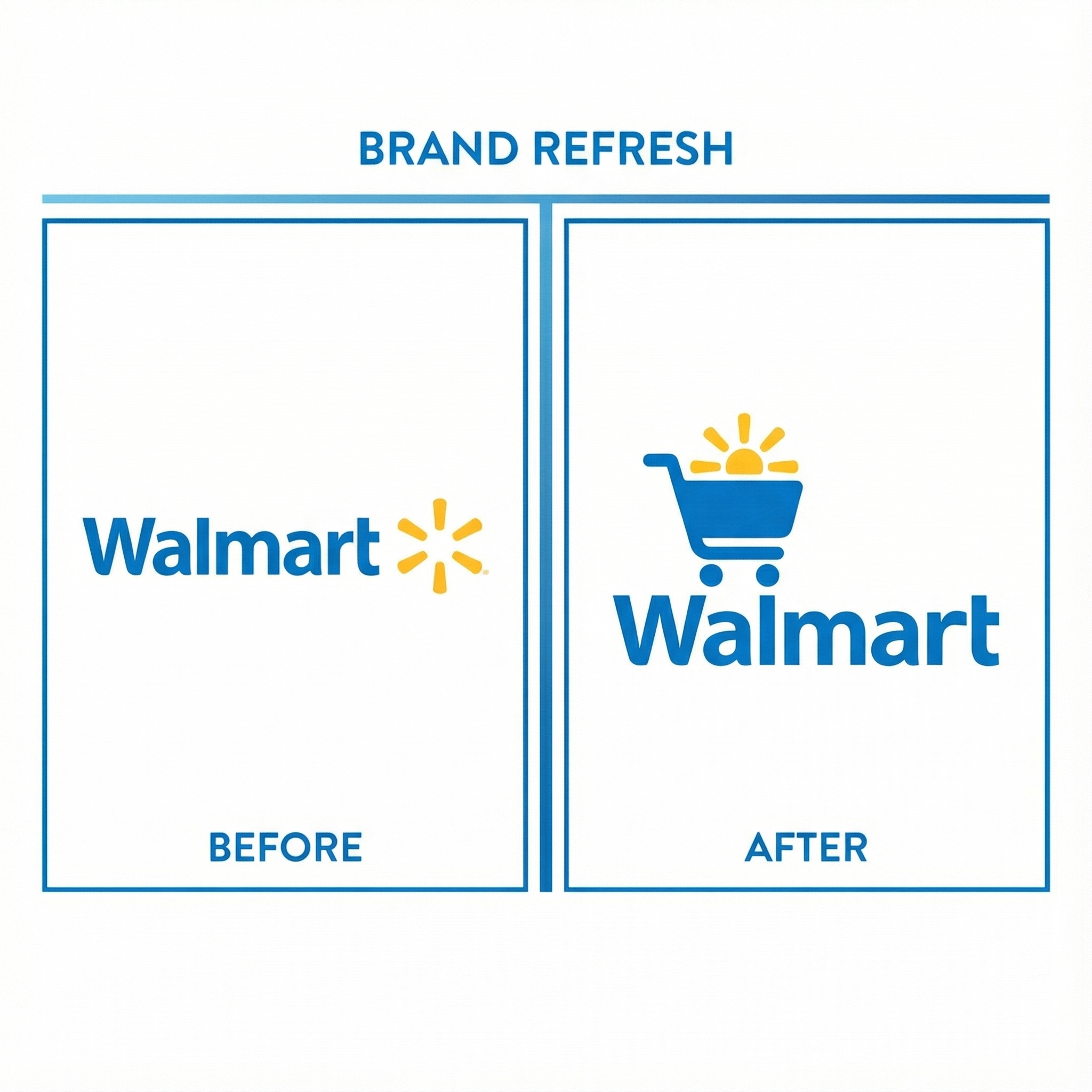 Before and after Walmart inspired logo comparison created in DSGNPop Logo Designer and Image Studio