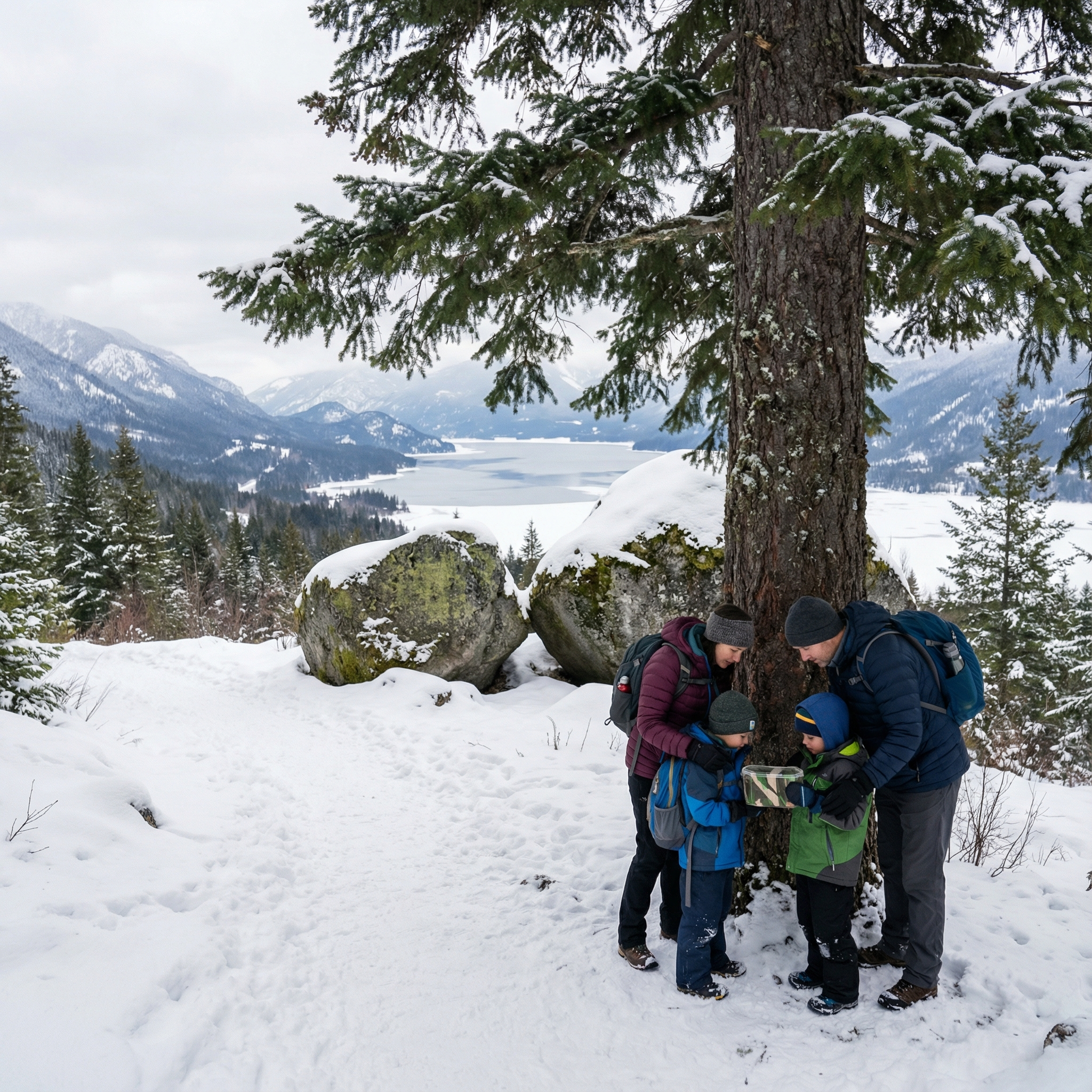 GPS and map illustration for a geocaching adventure