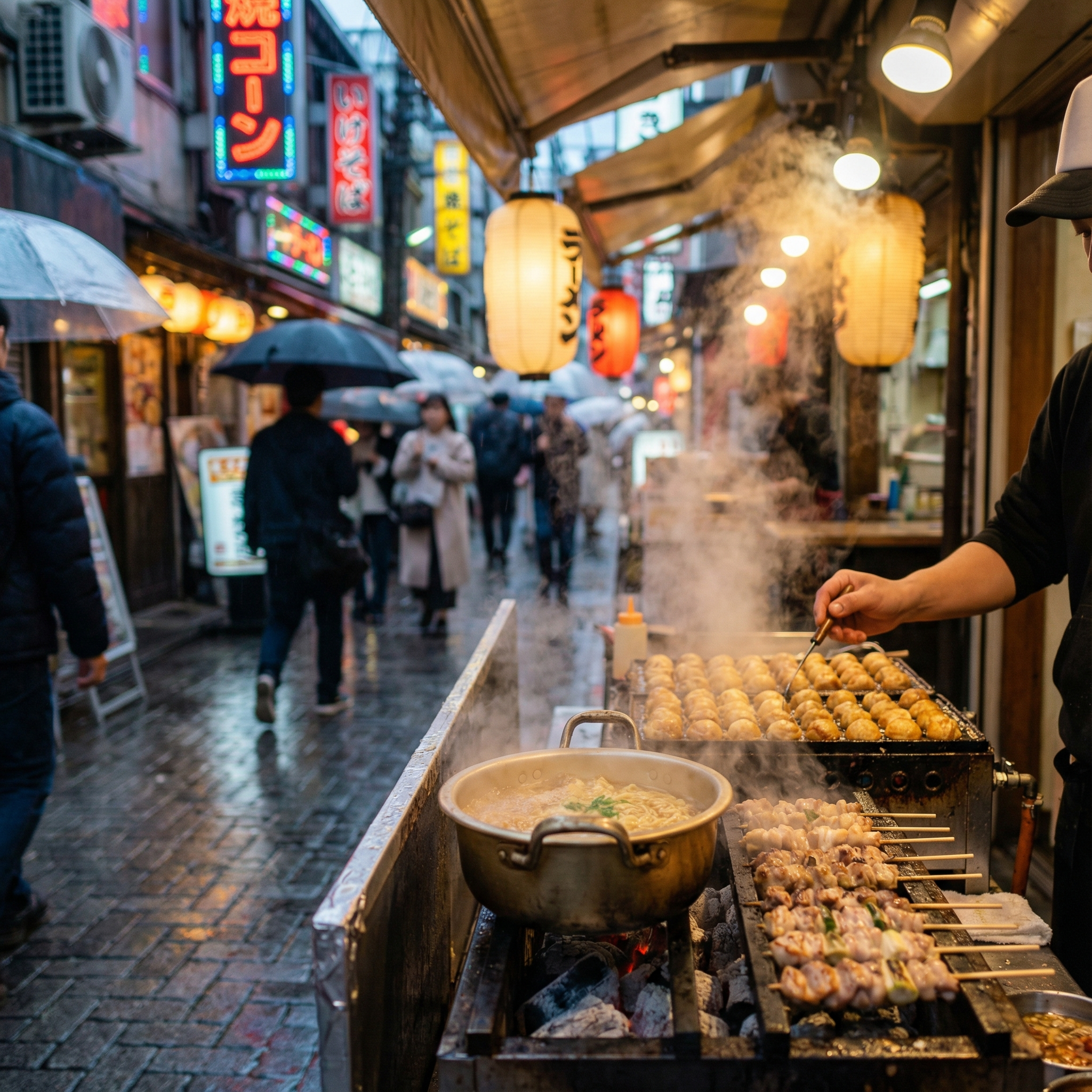 Japan street food market scene