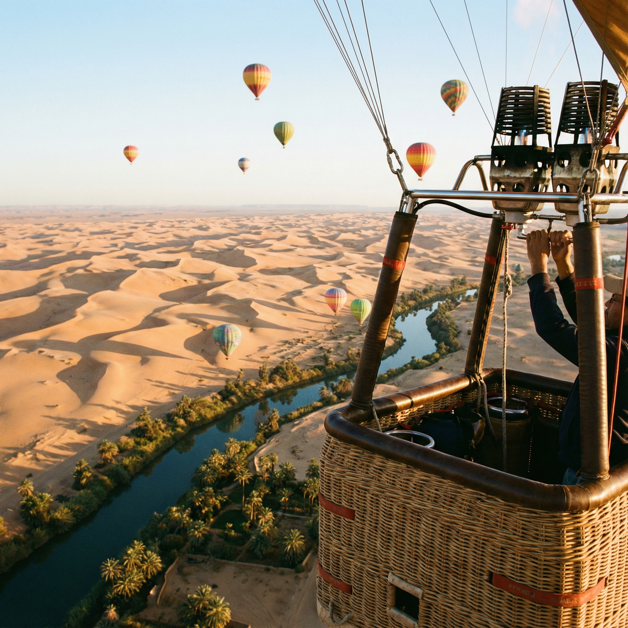 Looking out of a hot air balloon across the desert