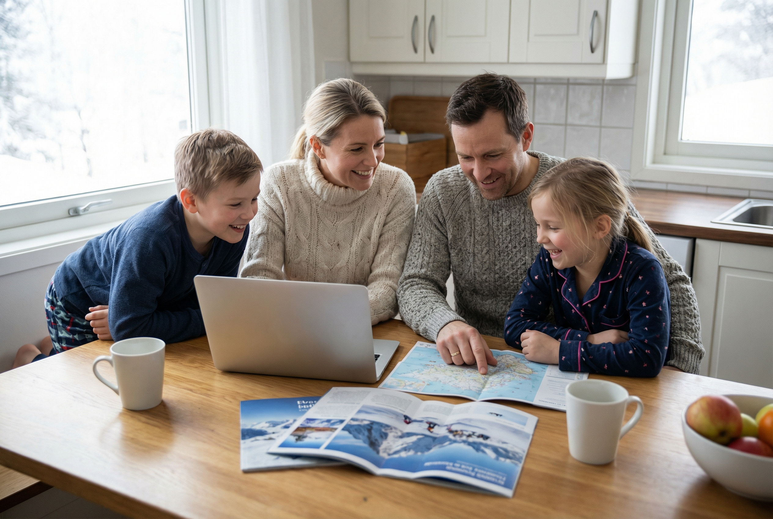 Winter family vacation planning moment