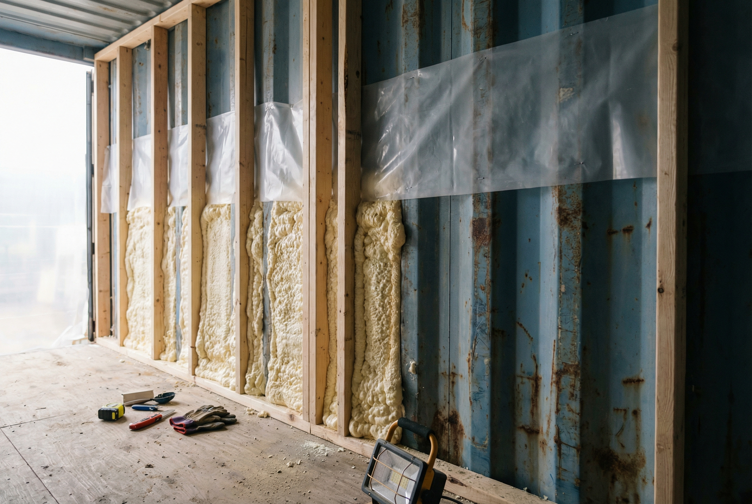 Container home wall insulation and vapor control concept