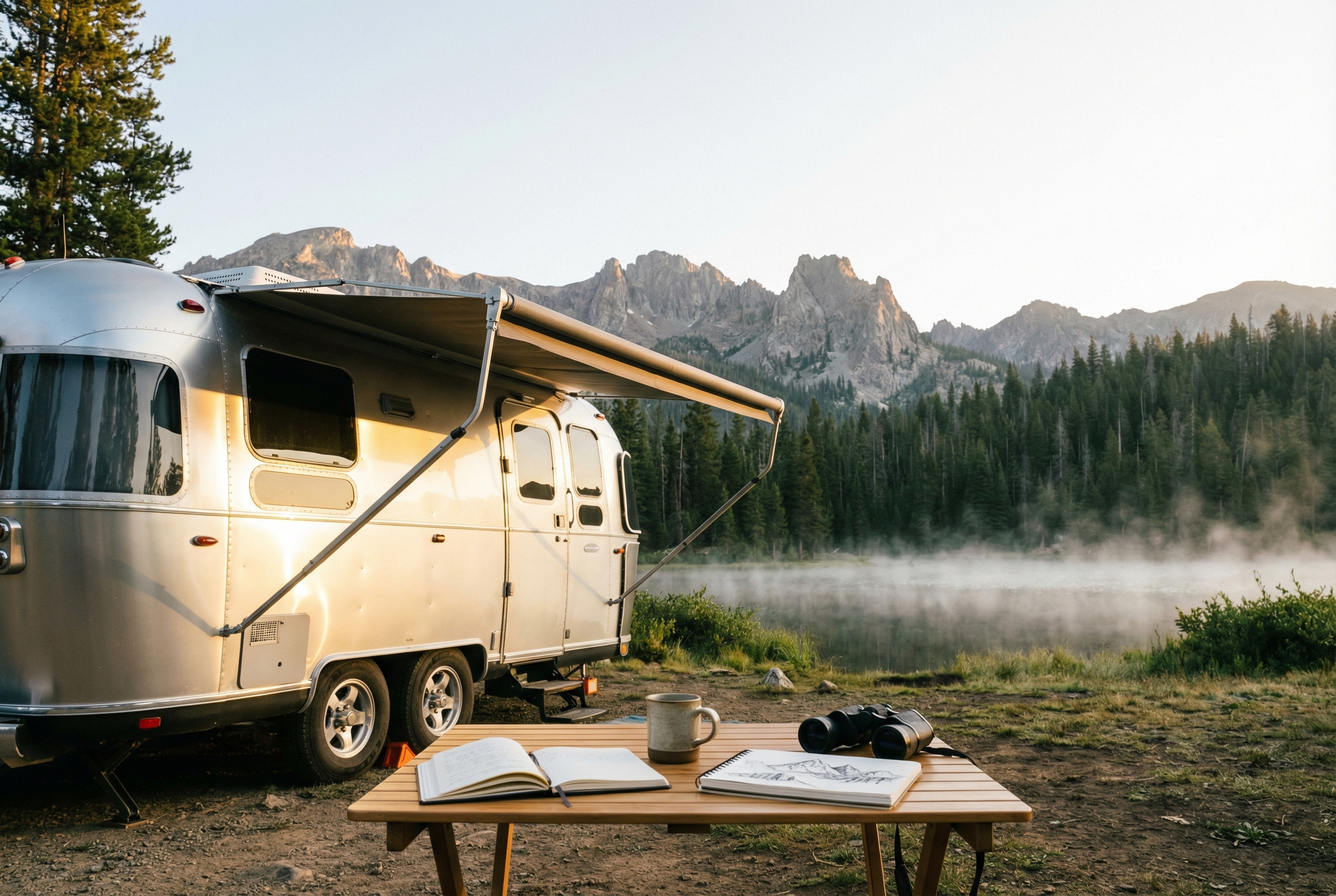 Full-time RV lifestyle scene that reflects choosing a hobby on the road