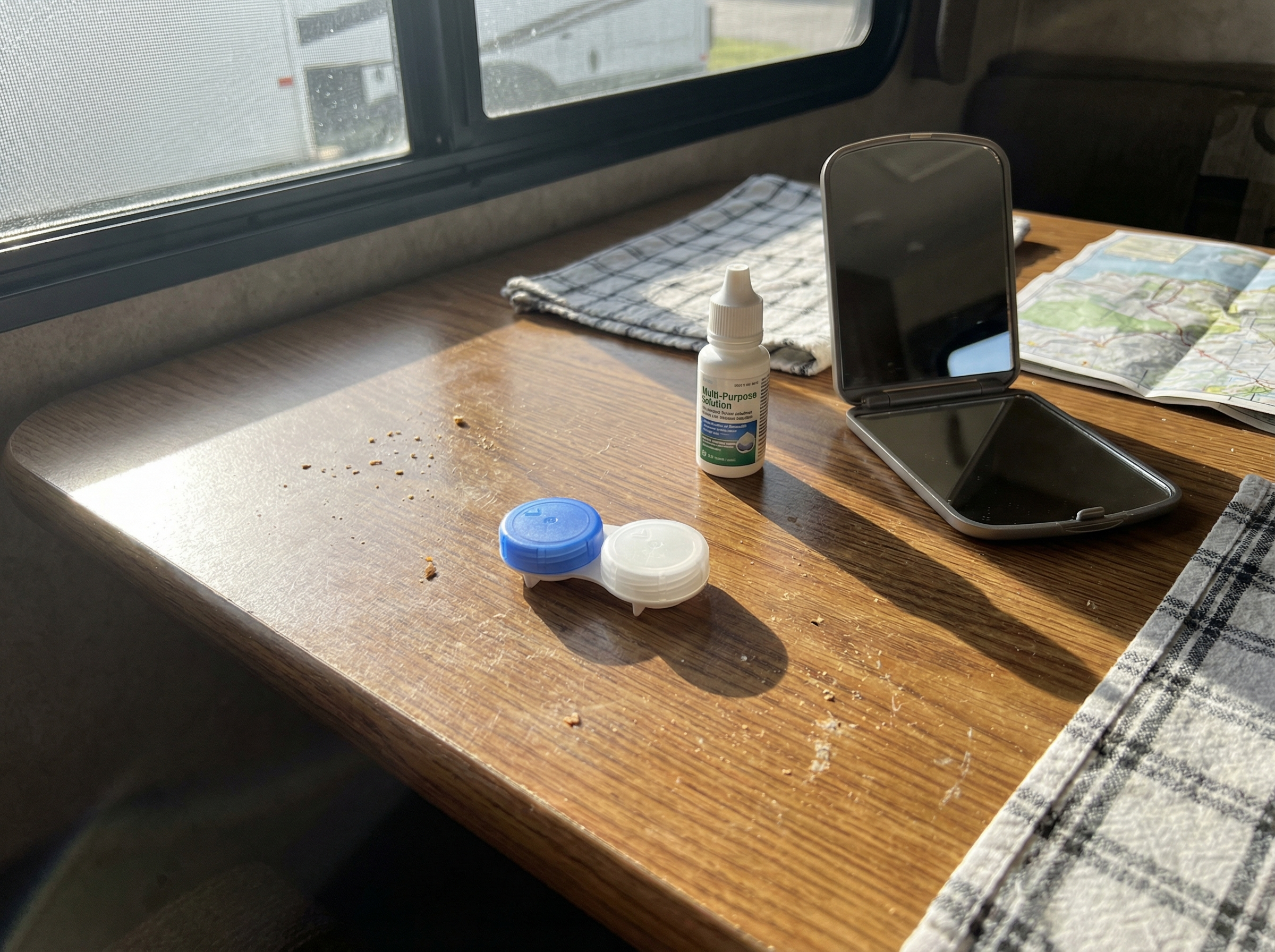 Contact lenses and travel eye care supplies in RV