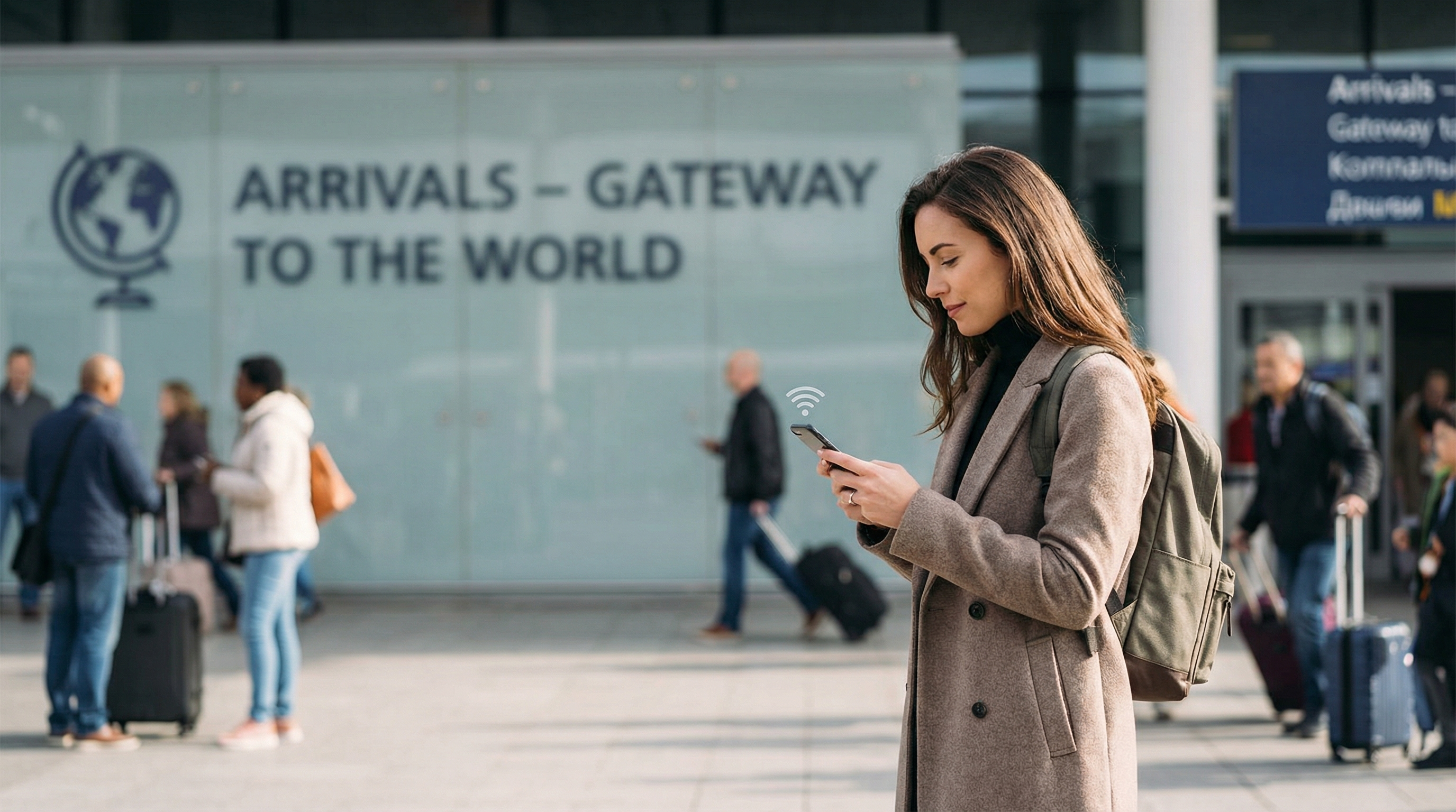Traveler using a phone to stay connected while traveling internationally