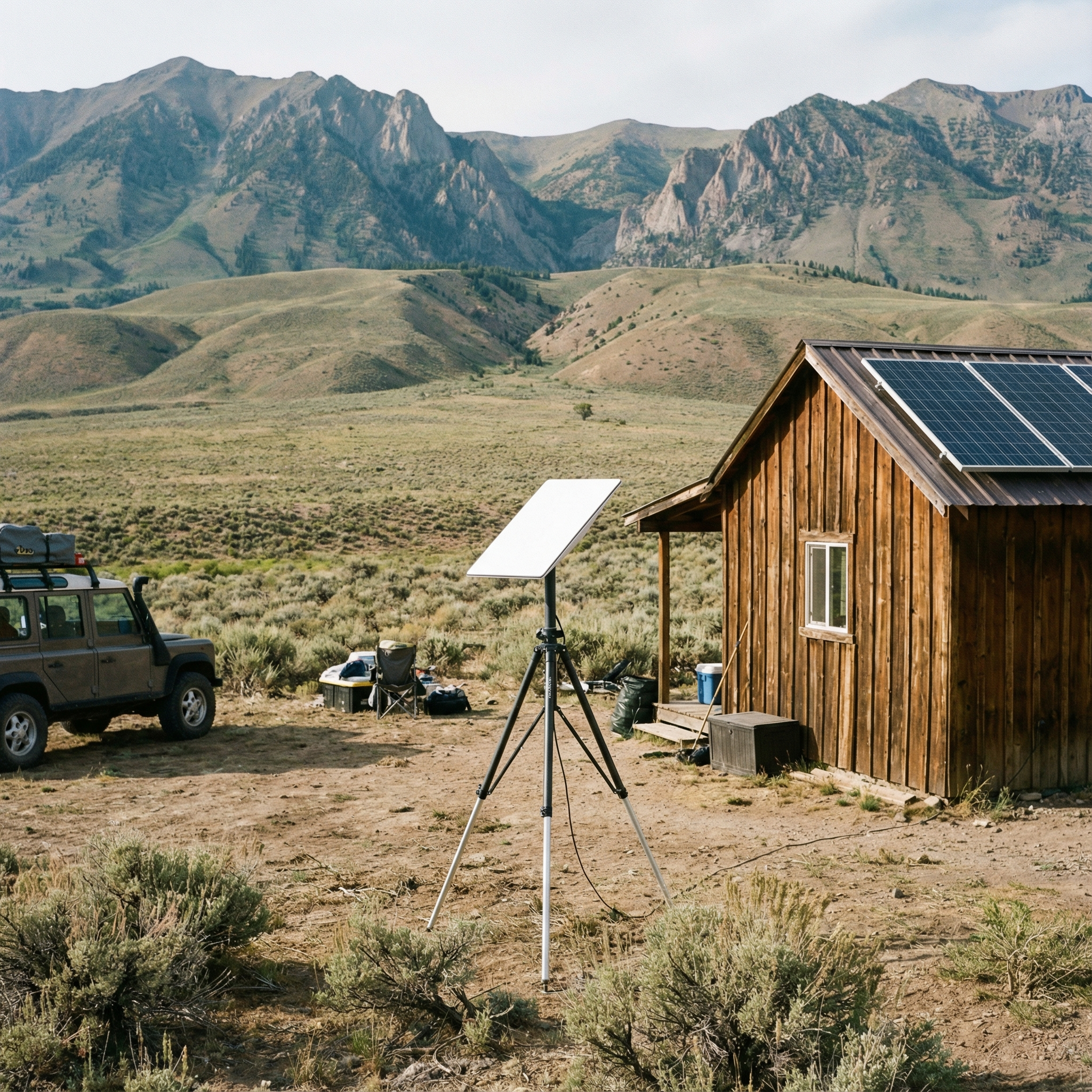 Satellite internet setup used for remote travel and off-grid locations