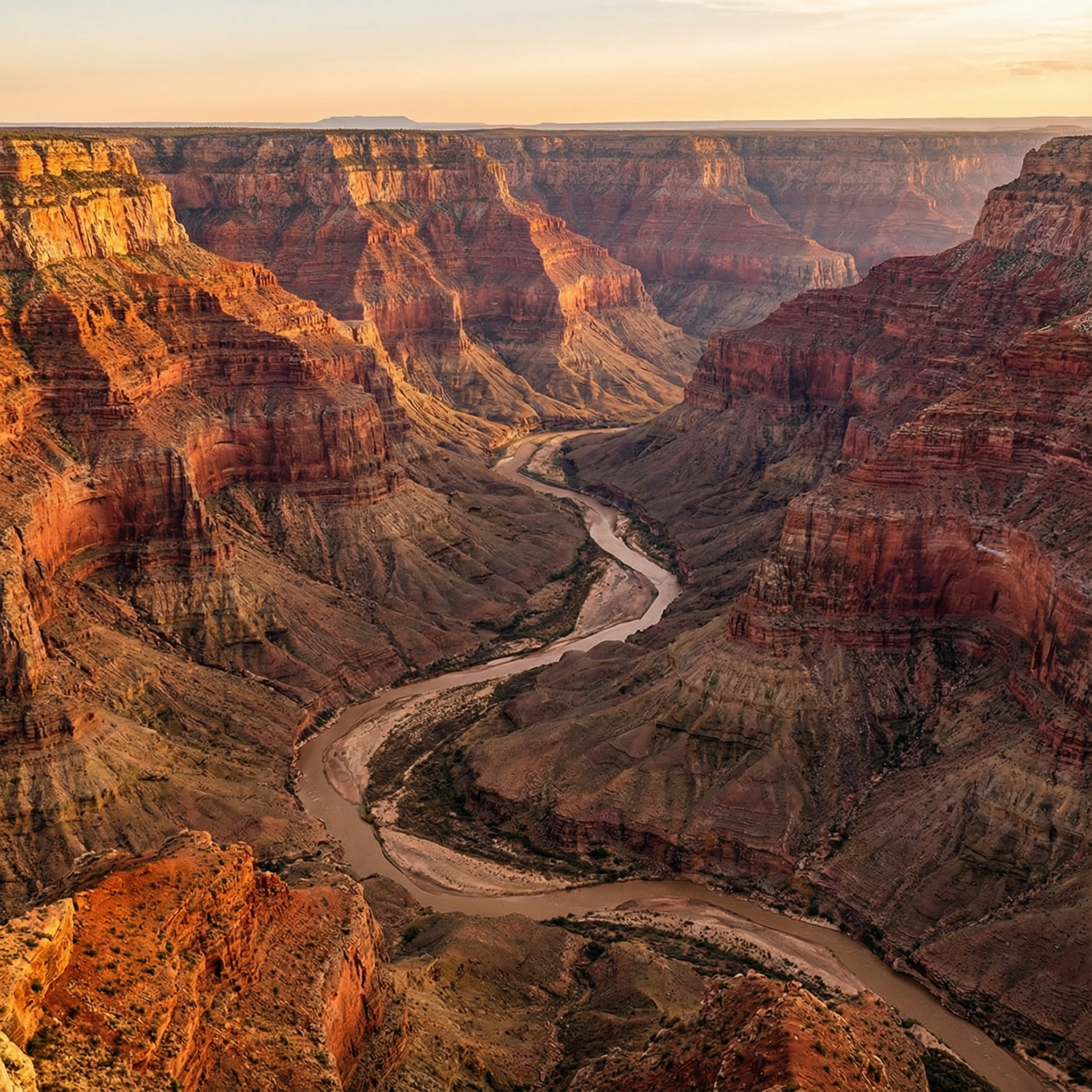 Canyon walls and layered sedimentary rock shaped by erosion over long periods of time