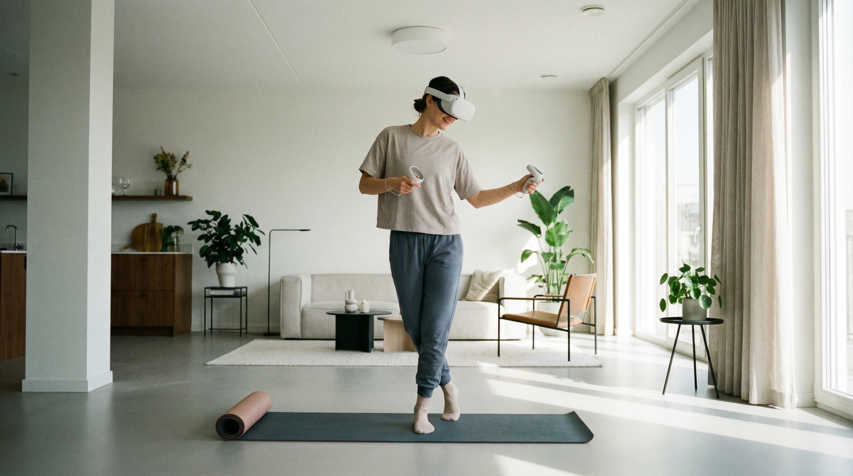 Beginner VR fitness session with safe open space setup