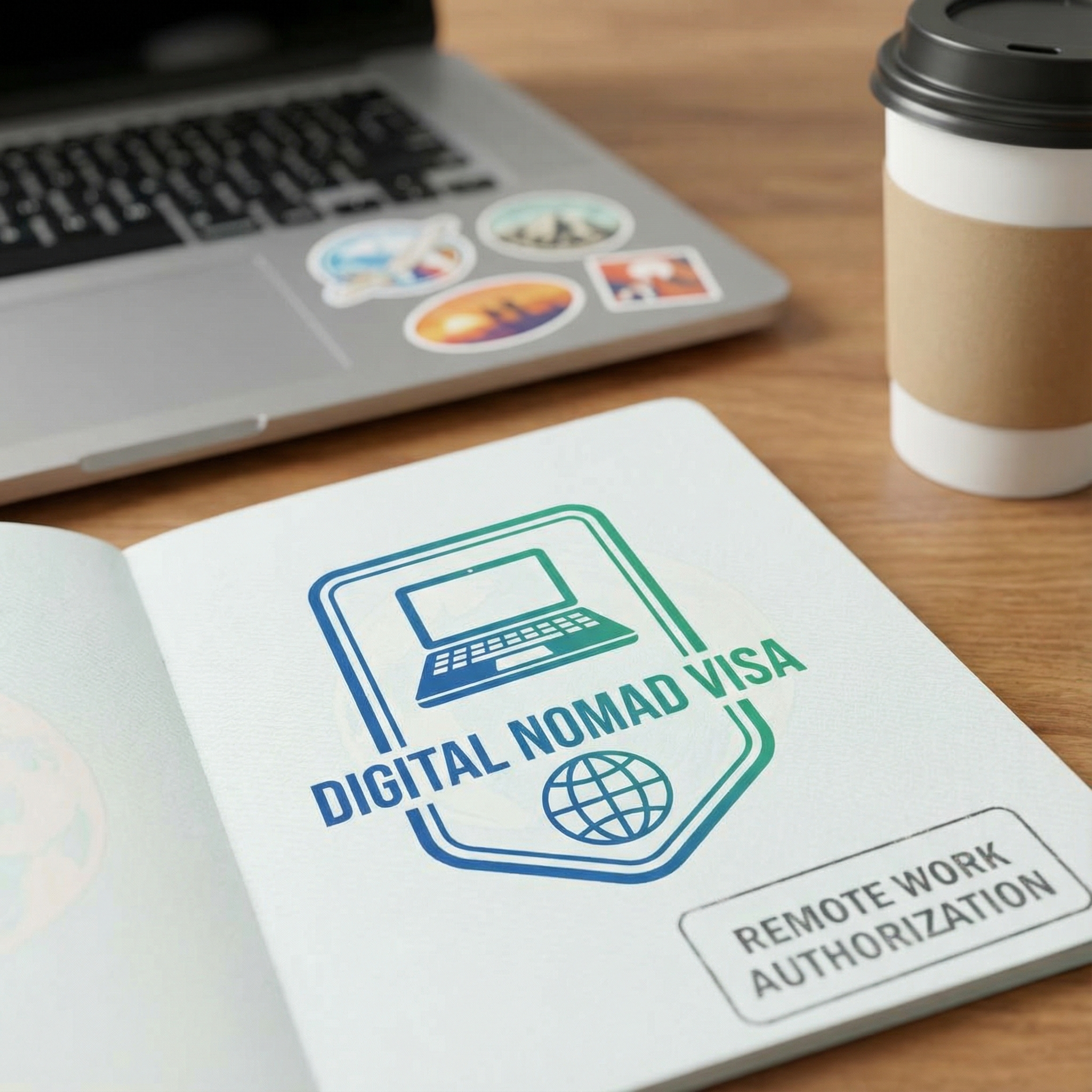 Remote worker using a laptop in a scenic international location