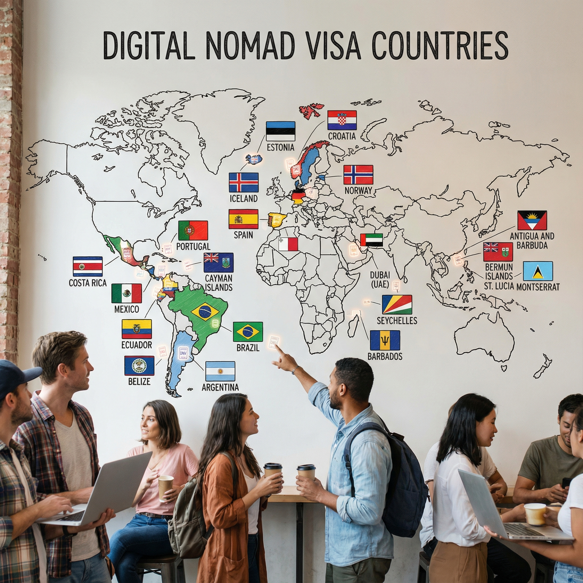 World map showing countries that offer digital nomad visas