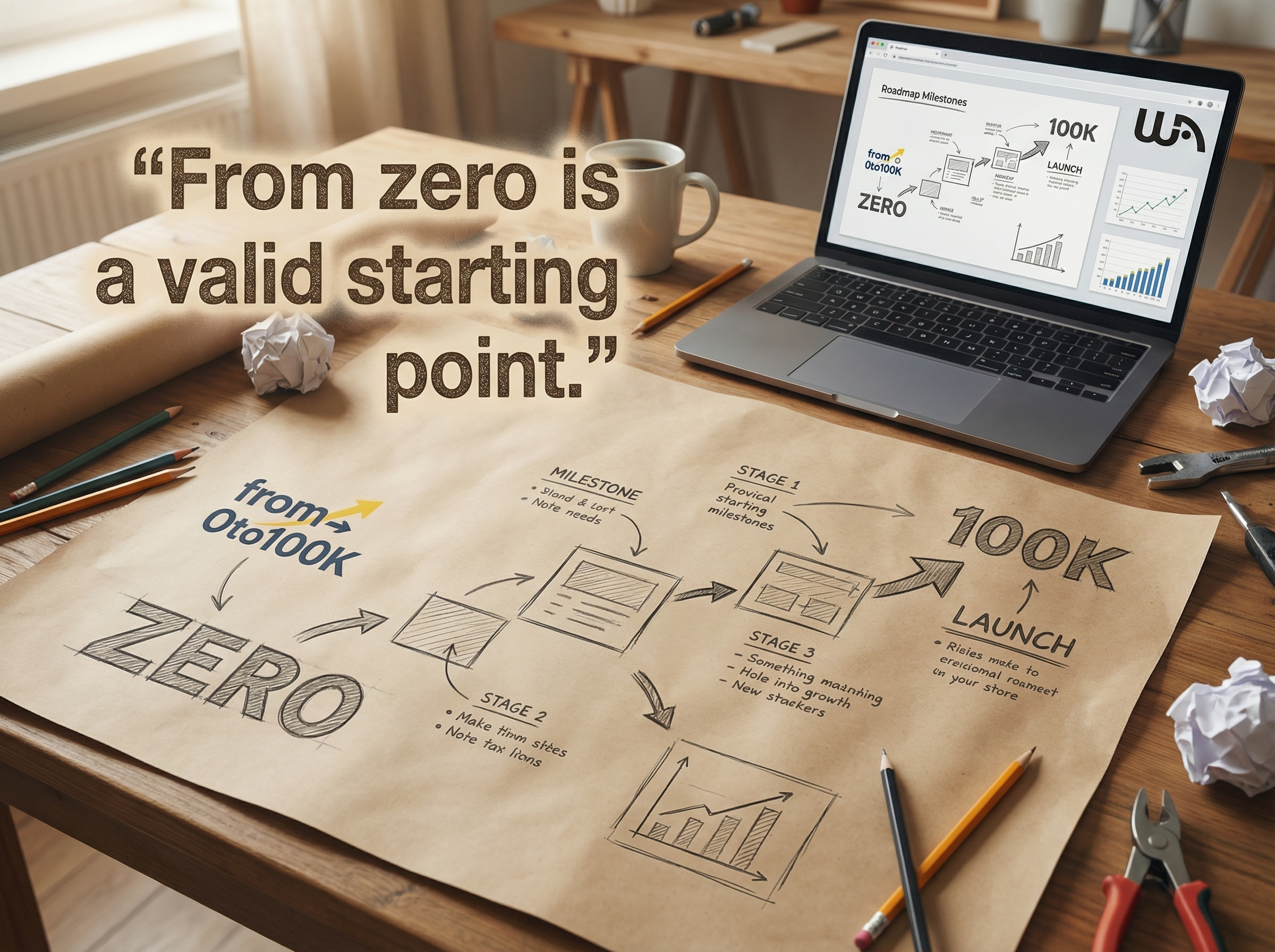 From zero is a valid starting point banner with From 0 to 100K branding