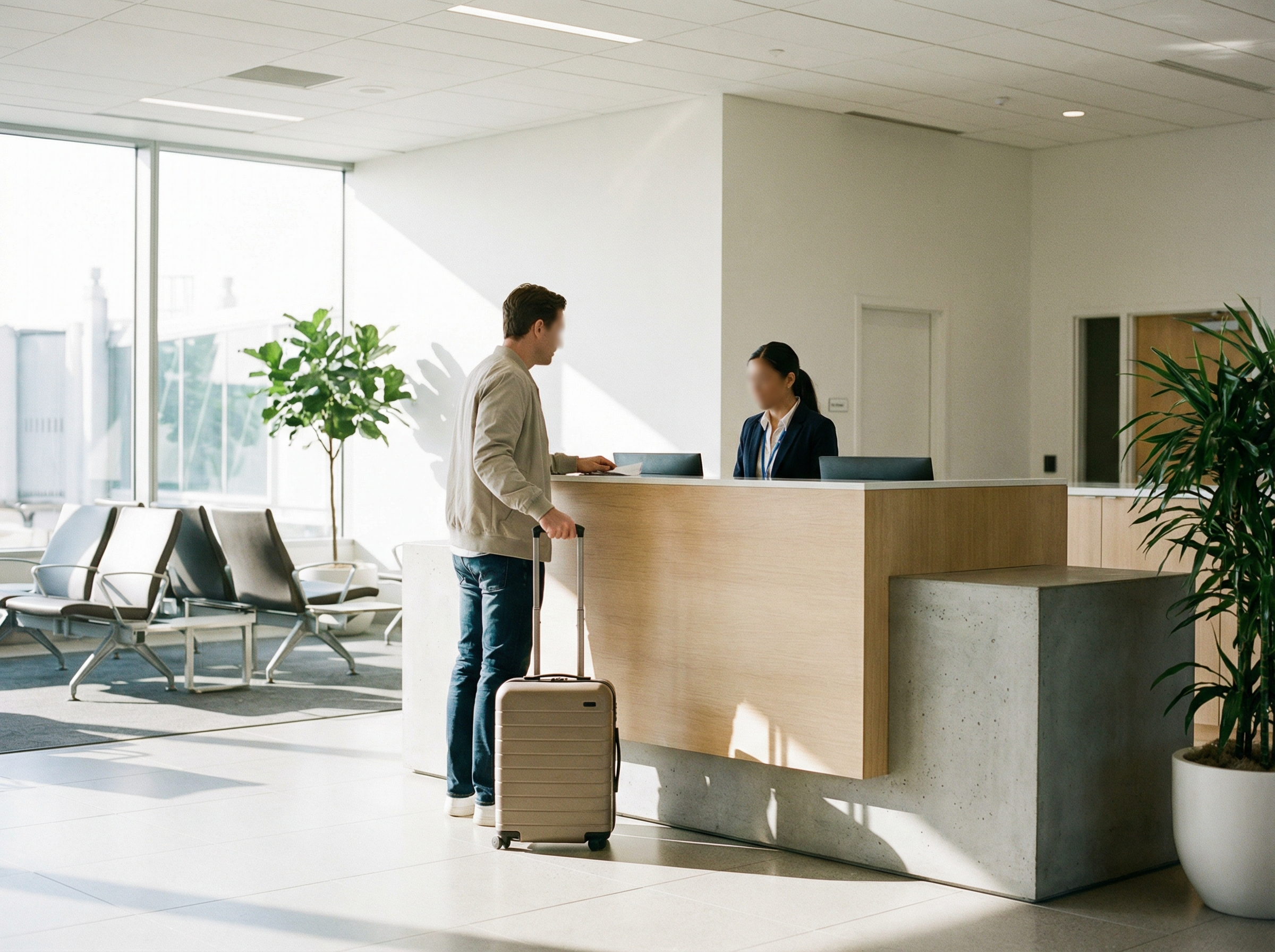 Passenger resolving an issue at airport