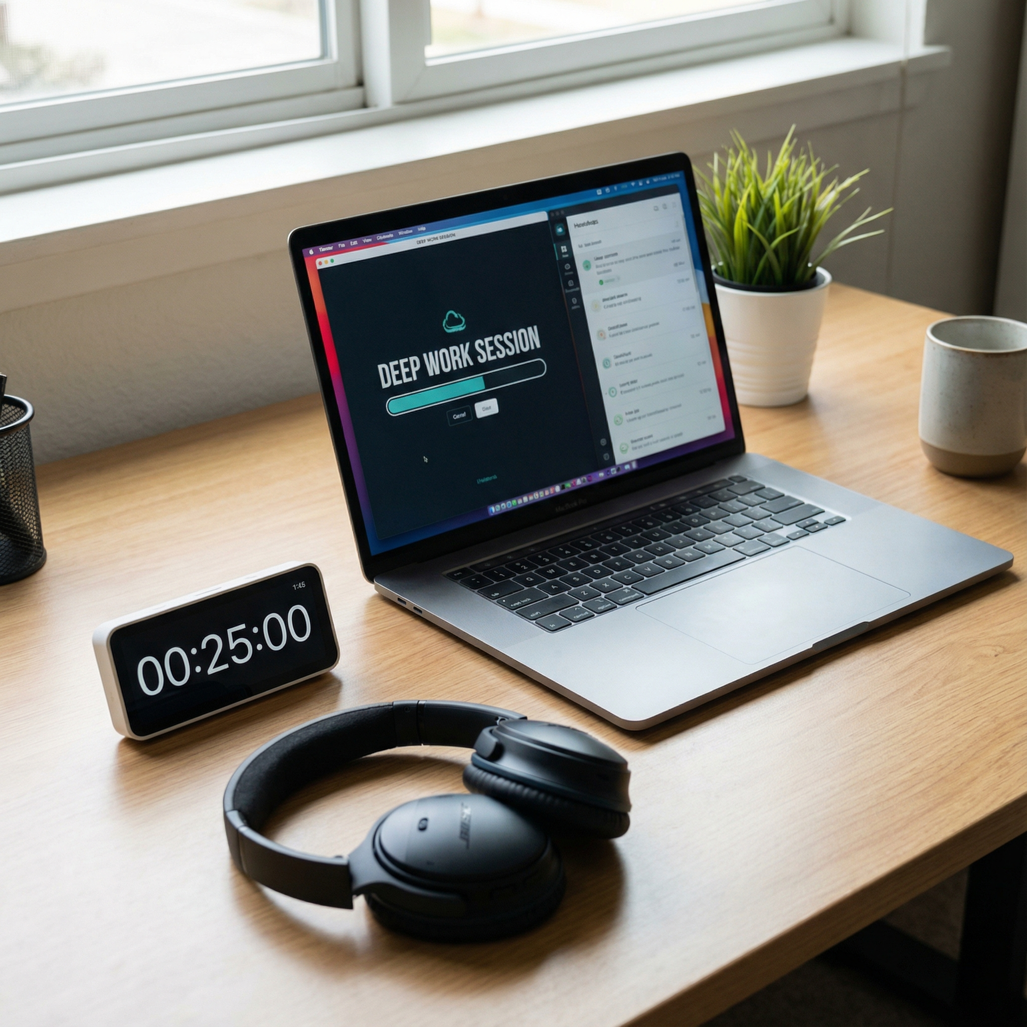 Minimal remote work setup focused on deep work and productivity while traveling